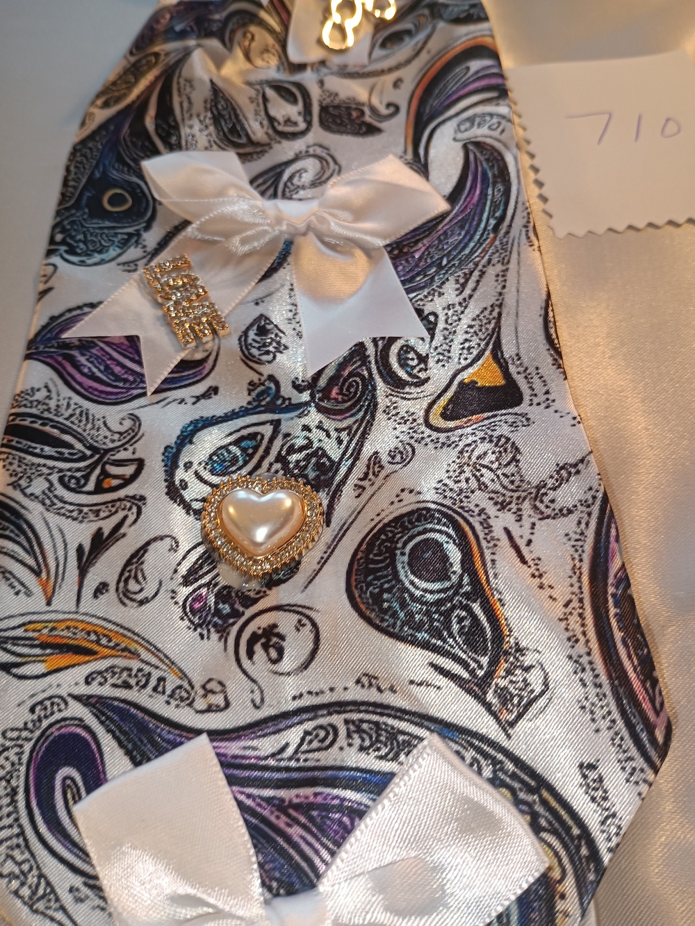 Embellished Paisley Satin Bow Tie with Rhinestone Accent - Picture 5 of 8